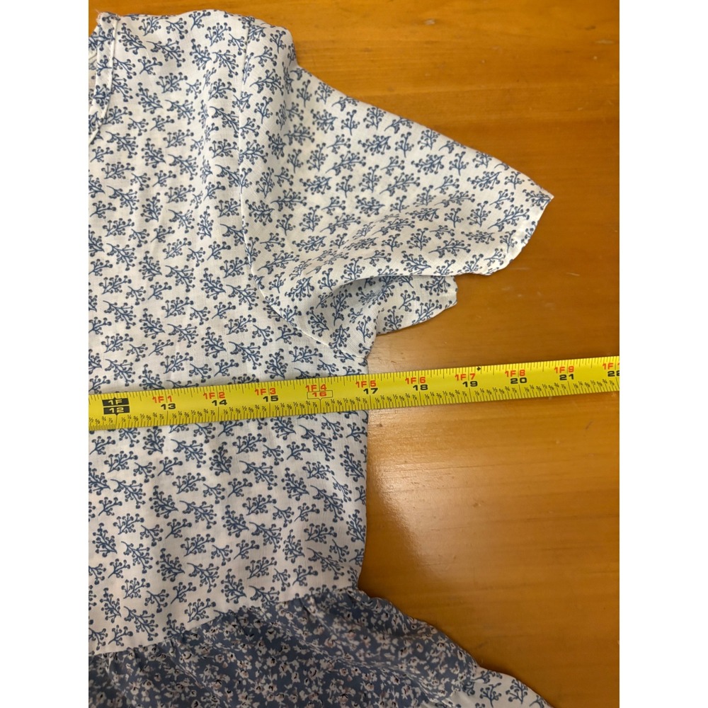 Paper Crane Women Blue White Floral Tiered Babydoll Top Small T41655D - Picture 6 of 7
